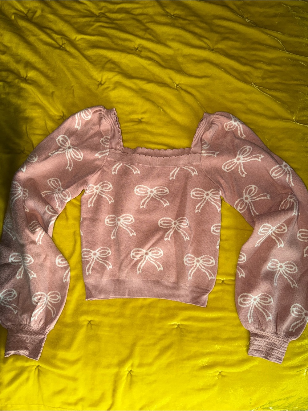 Blush Pink Bow-Print Sweater